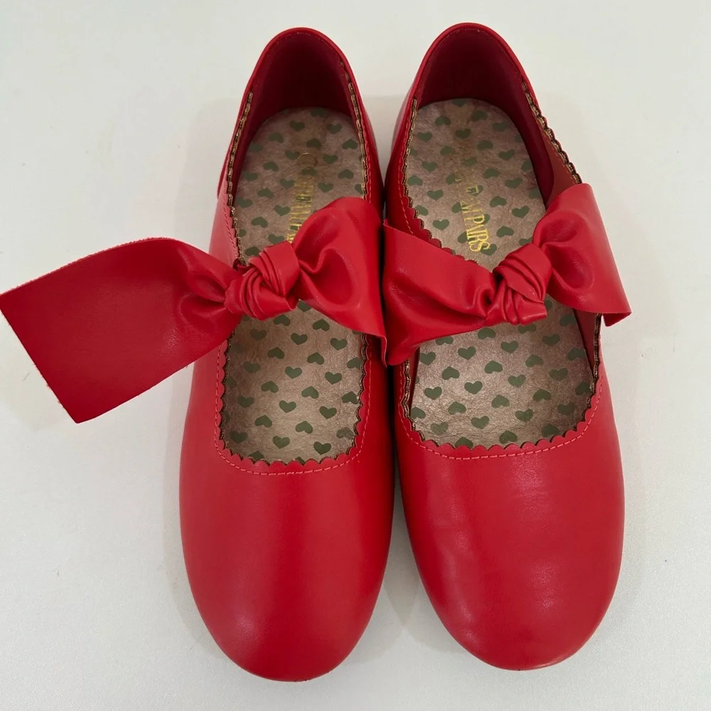 Dream Pairs Girls Red Bow Mary Jane Flats, Size 4